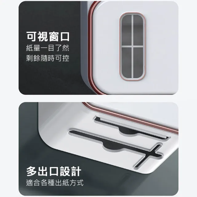 【KOKOYI】北歐無痕壁掛式高質感防水免釘免鑽孔多功能收納面紙盒(免打孔 收納盒 浴室收納 置物架 捲筒)