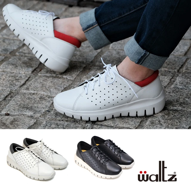 【Waltz】時尚皮面 休閒小白鞋 女款(652191 華爾滋皮鞋)
