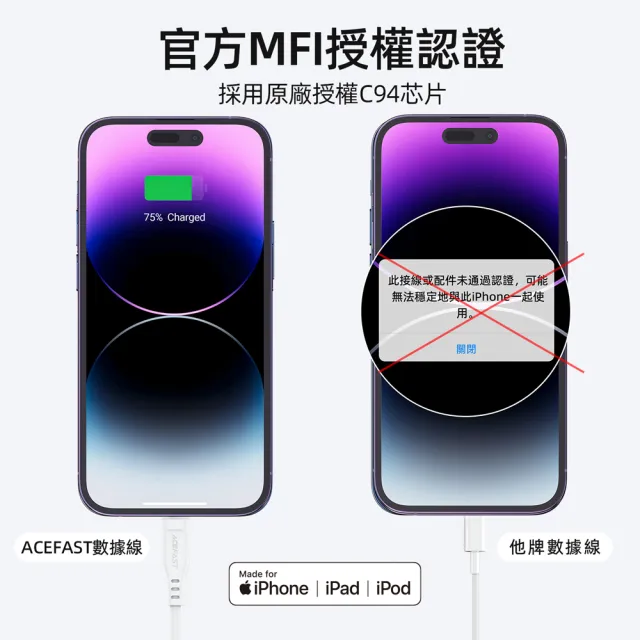 【ACEFAST】30WPD Type-C to Lightning 1.2米 MFI最新認證 PD快充充電線(C3-01 1.2米)