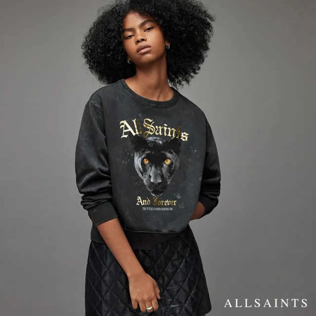 【ALLSAINTS】GEMINOS PIPPA 叛逆塗鴉長袖衛衣-水洗黑 WG057X(舒適版型)