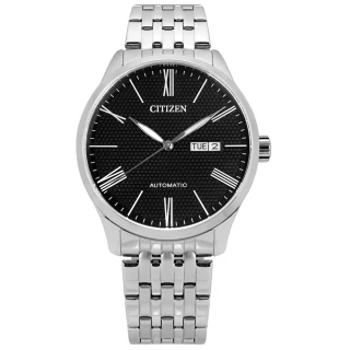 【CITIZEN 星辰】簡約紳士 機械錶 自動上鍊 星期日期 不鏽鋼手錶 黑色 40mm(NH8350-59E)