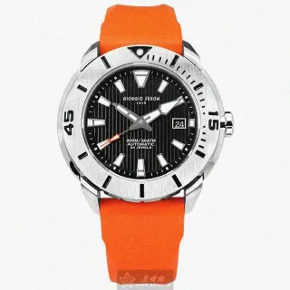 【GIORGIO FEDON 1919】喬治飛登1919男錶型號GF00100(黑色錶面銀錶殼橘矽膠錶帶款)