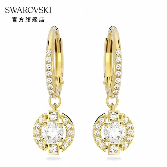 【SWAROVSKI 官方直營】Swarovski Sparkling Dance 水滴形耳環圓形切割  密鑲  白色  鍍金色色調 交換禮物