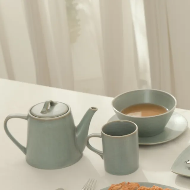 【YU Living 信歐傢居】歐式陶瓷手作壓紋窯變釉茶壺 水壺 950ml(2色/ 亞光卡其色.灰色)