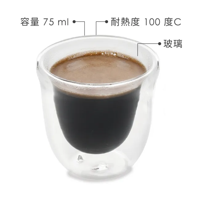 【LaCafetiere】雙層玻璃濃縮咖啡杯4入 75ml(雙層隔熱杯 義式咖啡杯 午茶杯)