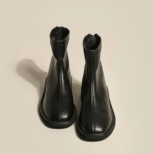 【Amoscova】現貨 女靴 真皮馬汀靴 超軟真皮女靴 素面短靴 中筒靴 重機靴 女鞋(1672)