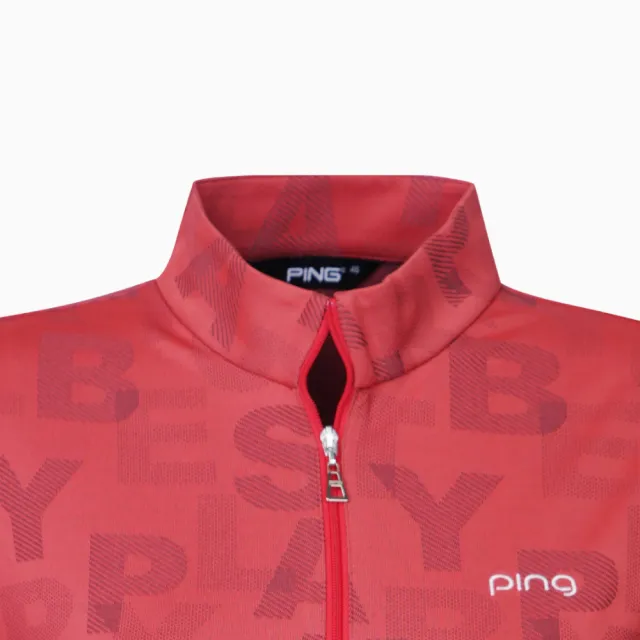 【PING】女款字母緹花立領短袖POLO衫-紅(吸濕排汗/涼感/GOLF/高爾夫球衫/RA22115-18)