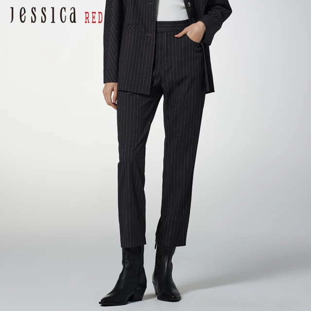 【Jessica Red】百搭修身顯瘦條紋九分西裝褲824422