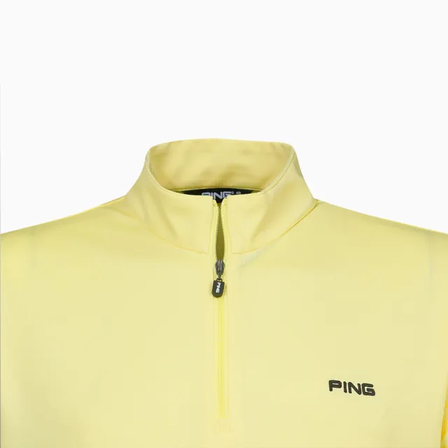 【PING】男款素色剪接立領短袖POLO衫-黃(吸濕排汗/涼感/GOLF/高爾夫球衫/PA22123-35)