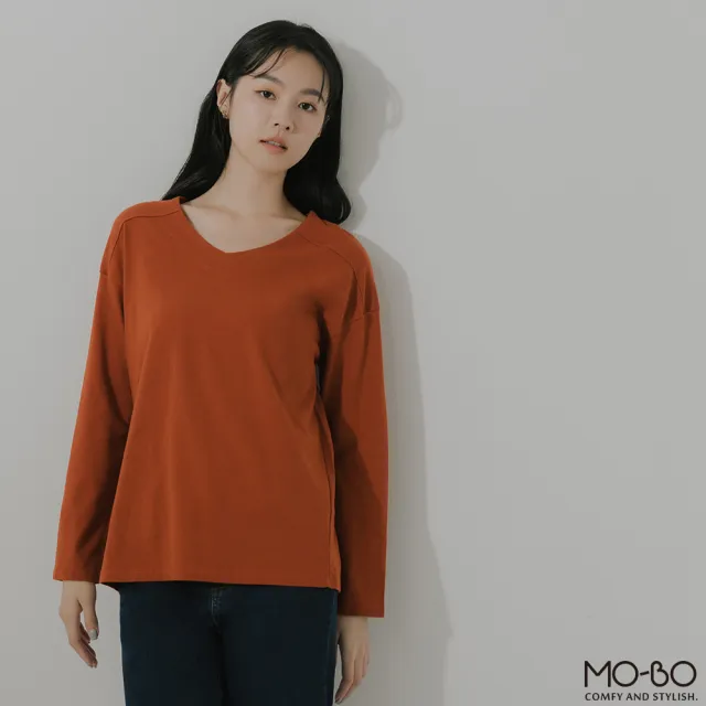 【MO-BO】MIT有機棉V領拼接上衣(上衣)