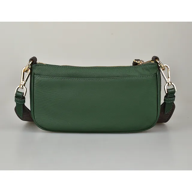 【Michael Kors】MK MICHAEL KORS JET SET金字LOGO尼龍拉鍊4合1斜背子母包(深綠x深褐)