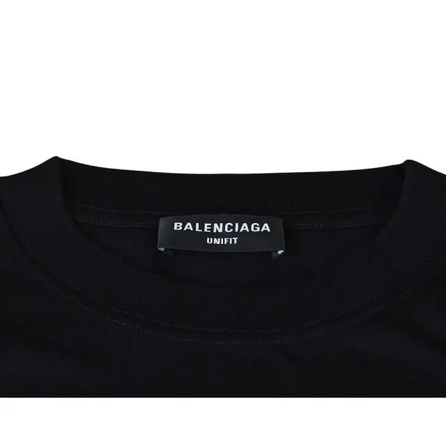 【Balenciaga 巴黎世家】BALENCIAGA 巴黎世家 字母燙畫LOGO條碼設計純棉寬鬆短袖T恤(男裝/黑)