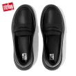 【FitFlop】F-MODE LEATHER FLATFORM PENNY LOAFERS經典造型皮革樂福鞋-女(靚黑色)