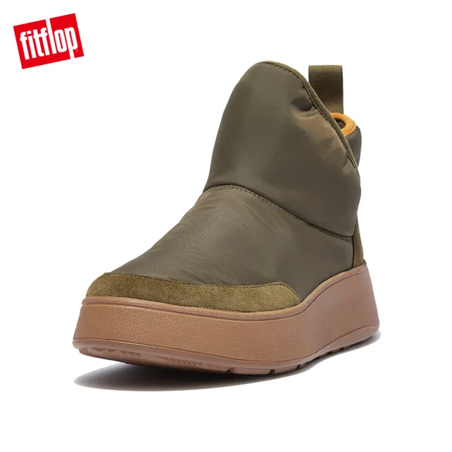 【FitFlop】F-MODE BIOFLEECE NYLON FLATFORM BOOTIE SNEAKERS全新運動風造型踝靴-女(苔癬綠)