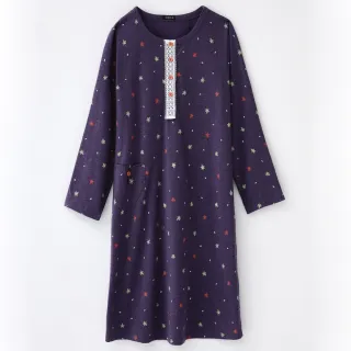 【Wacoal 華歌爾】睡衣-仕女系列 M-LL楓葉純棉花紗印花洋裝 LWZ36523PU(水晶紫)