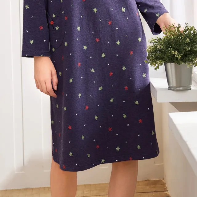 【Wacoal 華歌爾】睡衣-仕女系列 M-LL楓葉純棉花紗印花洋裝 LWZ36523PU(水晶紫)