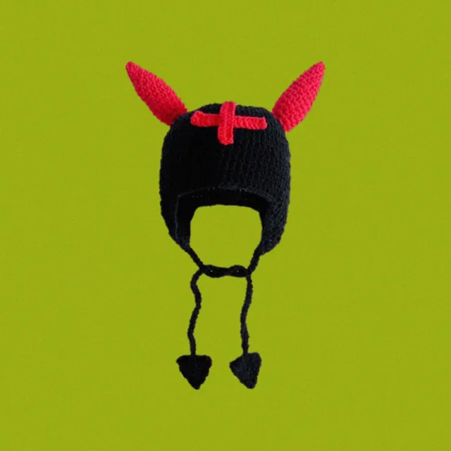 【OCEANA】黑紅惡魔毛帽(卡通搞怪可愛頭套針織毛線帽冬季聖誕交換禮物)