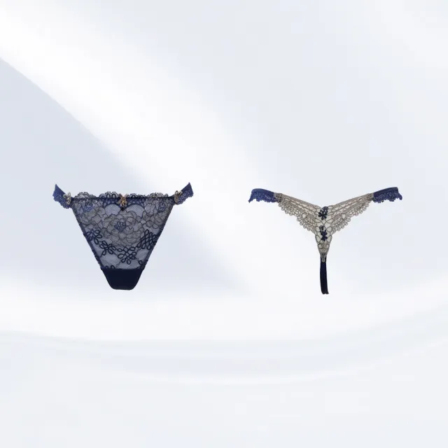 【Swear 思薇爾】香頌幻曲系列M-XL蕾絲刺繡低腰丁字褲(柏林藍)