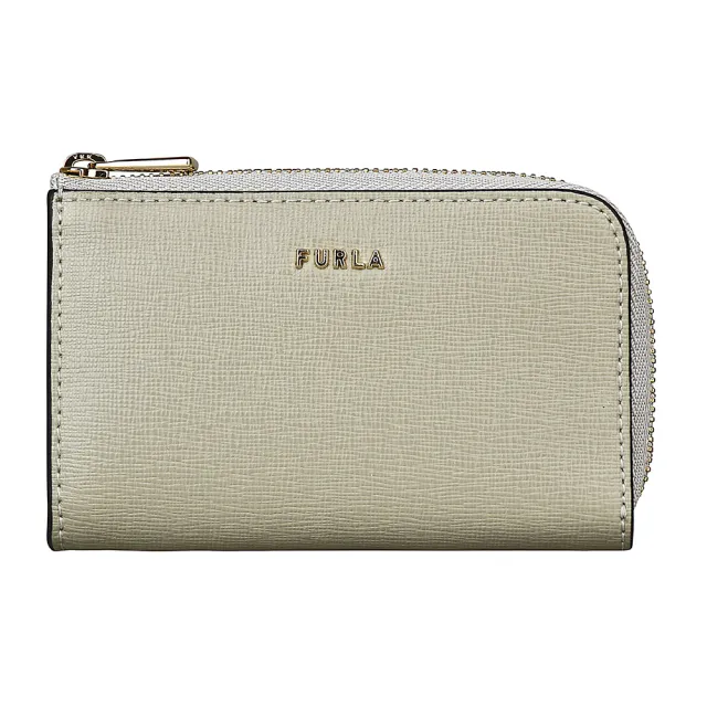 【FURLA 芙拉】FURLA BABYLON金字LOGO防刮牛皮拉鍊零錢包(大理石灰x芭蕾粉)（其他規格）