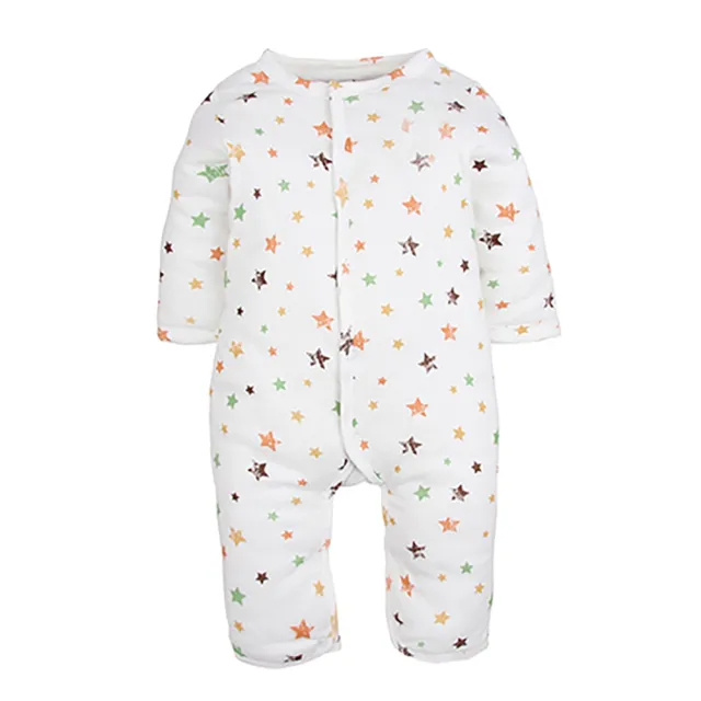 【時尚Baby】男寶寶長袖連身衣星星系列鋪棉連身衣保暖連身衣(男新生兒純棉連身衣兒童冬季厚款連身衣)