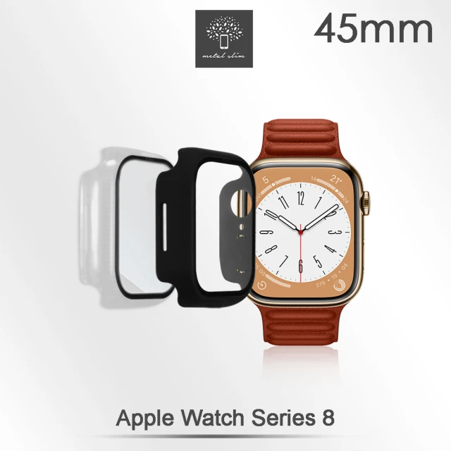 Metal-Slim Apple Watch Series 8 45mm 鋼化玻璃+PC 雙料全包覆防摔保護殼