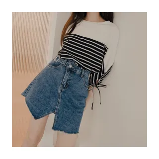 【OB 嚴選】高含棉造型腰頭不對稱牛仔A字短裙 《CA2646》