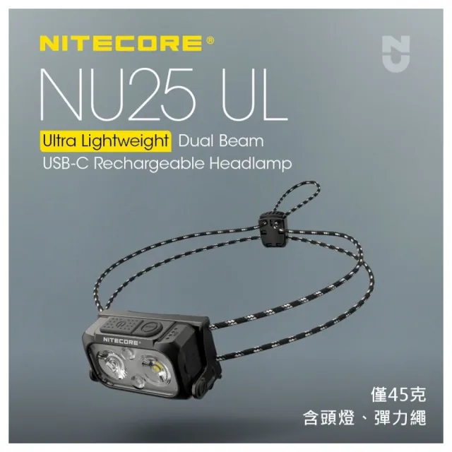 【NITECORE】錸特光電 NU25 UL 彈力繩 超輕量 登山頭燈(USB-C充電 400流明 聚泛光 三光源 紅光)