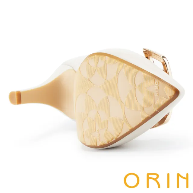【ORIN】造型方釦羊皮尖頭高跟鞋(白色)