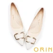 【ORIN】造型方釦羊皮尖頭高跟鞋(白色)