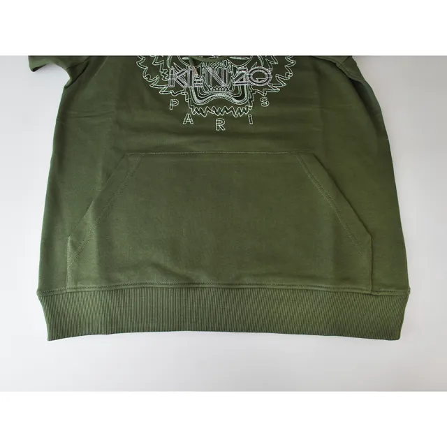 【KENZO】KENZO刺繡白字LOGO大虎頭設計抽繩連帽長袖T恤(墨綠)