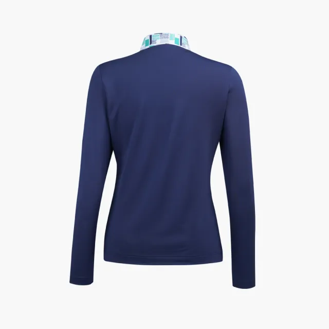 【PING】女款版印風立領薄長袖POLO衫-深藍(吸濕排汗/蓄熱保溫/GOLF/高爾夫球衫/RA21221-58)