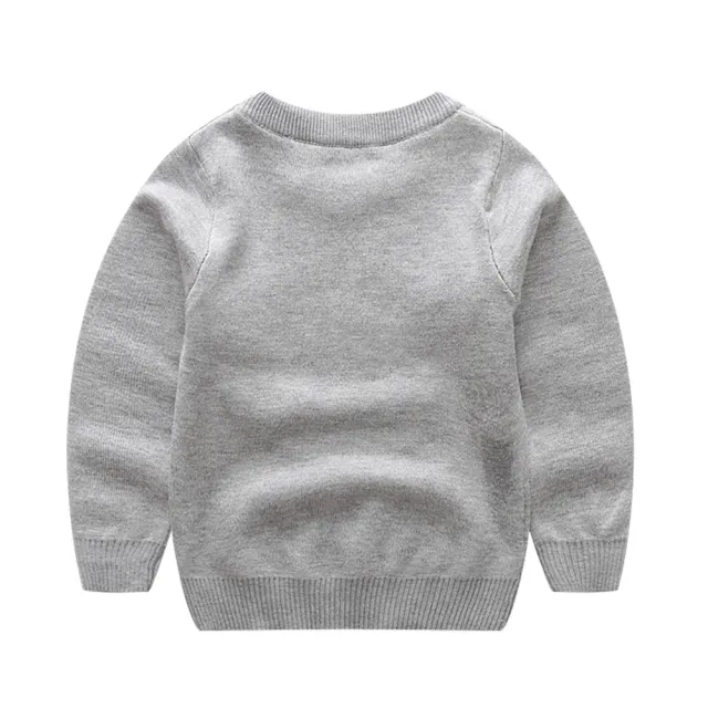 【時尚Baby】男童長袖線衫灰色熊影厚款線衫休閒上衣(男小童裝秋冬長袖上衣可愛保暖上衣)