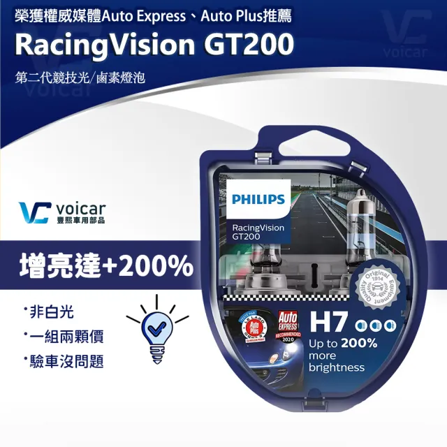 【Philips 飛利浦】RacingVision 競技光GT200(增亮+200% H7大燈燈泡)