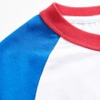 【EDWIN】x FILA聯名 女裝 經典主義拉克蘭袖拼接色短袖T恤(藍色)