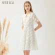 【JESSICA】甜美立體小雛菊繡花蕾絲V領短袖洋裝224177