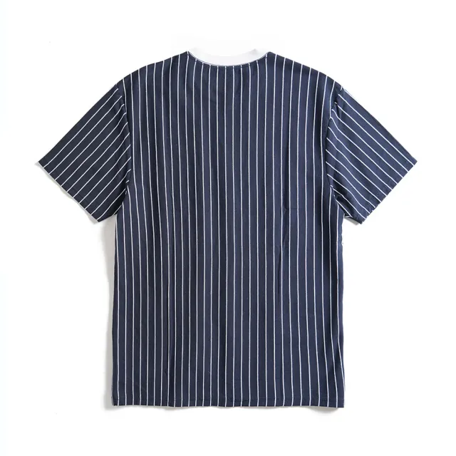 【EDWIN】x FILA聯名 男女裝 經典主義運動休閒直條紋短袖T恤(丈青色)