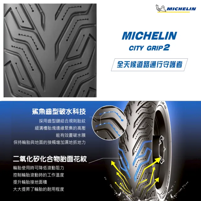 【Michelin 米其林】CITY GRIP 2  二代晴雨胎 12吋機車輪胎(120/70-12 58S 前後通用胎)