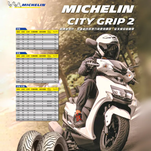 【Michelin 米其林】CITY GRIP 2  二代晴雨胎 12吋機車輪胎(120/70-12 58S 前後通用胎)