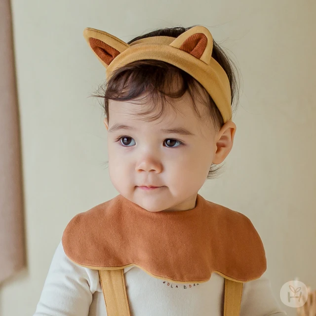 【Happy Prince】韓國製 Sorro小狐狸嬰兒童髮飾+圍兜2件組(髮帶雙面可用口水巾)