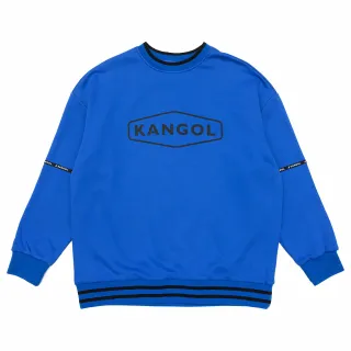 【KANGOL】長袖 大學T 寶藍 黑框英文 LOGO條紋 鬆緊 中性(6255100282)