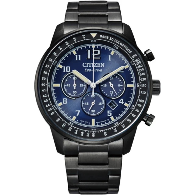 【CITIZEN 星辰】情人節推薦款光動能三眼計時腕錶/藍面 44mm(CA4505-80M)