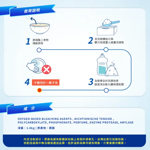 【德國Minel米諾】洗碗機專用無磷洗碗粉1.8kg*8入