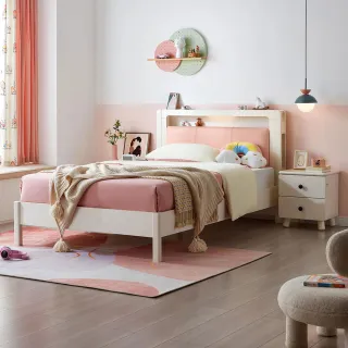 【hoi! 好好生活】林氏木業美式純白床頭靠墊雙人5尺150x200兒童床架 LH029-粉色