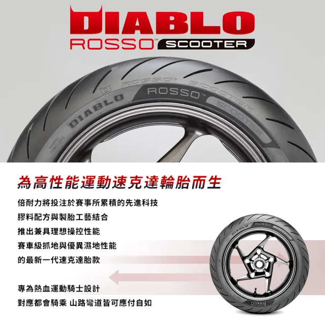 【PIRELLI 倍耐力】DIABLO ROSSO Scooter速克達專用 15吋(120/70-R15 56H 紅惡魔 輻射胎)