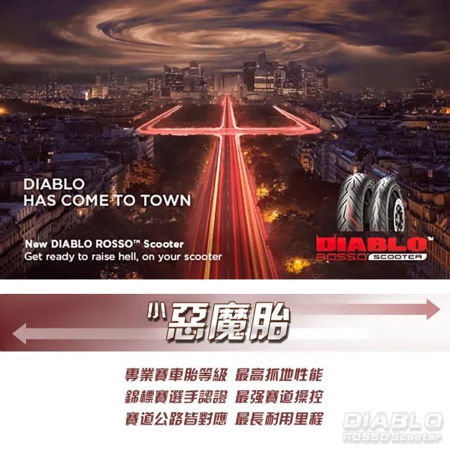 【PIRELLI 倍耐力】DIABLO ROSSO Scooter速克達專用 15吋(120/70-R15 56H 紅惡魔 輻射胎)