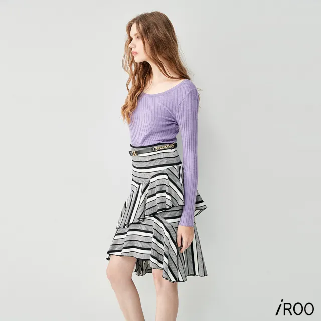 【iROO】條紋中長魚尾裙