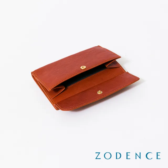 【ZODENCE 佐登司】義大利植鞣革金點設計對開中夾(橘紅/雙11)