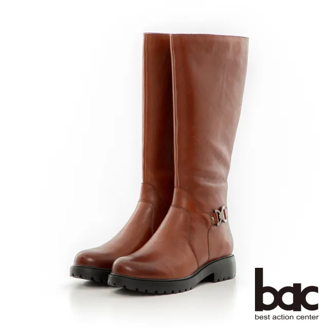 【bac】輕量化皮帶穿環粗跟長靴(棕色)