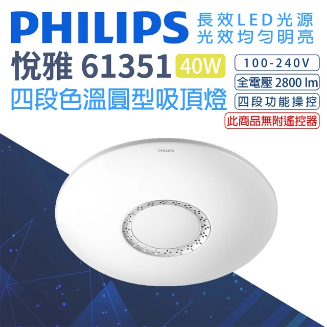 【Philips 飛利浦】悅雅 61351 四段色溫 圓型吸頂燈 LED 40W(適用2~3坪)