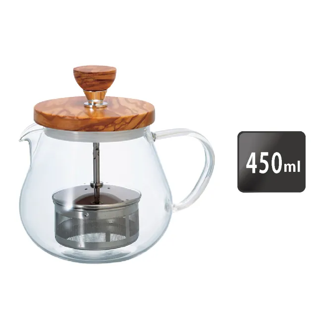【HARIO】HARIO 橄欖木濾壓茶壺 450ml／TEO-45-OV(濾壓壺)